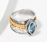 Or Paz Sterling Silver Two-Tone Blue Topaz Spinner Ring, Size 5